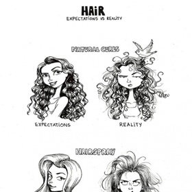 Vlasy – očekávání versus realita. Přirozené vlny (obrázky výše), lak na vlasy (obrázky níže).