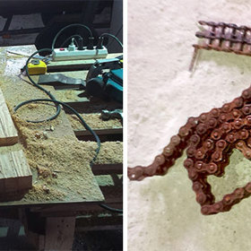 Manželé vyrobili úžasný kávový stolek ze starého dřeva a řetězů