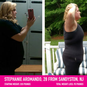 Stephanie Aromando (zhubla 43 kilo) radí: Připravujte si zdravá jídla předem, začněte víc pít a zvedat činky. Zjednodušte svůj jídelníček, ale nemějte strach si čas od času dopřát něco dobrého.