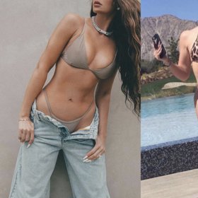 Snímek Khloe vpravo neměl spatřit světlo světa. Od snímku vlevo má poměrně daleko.