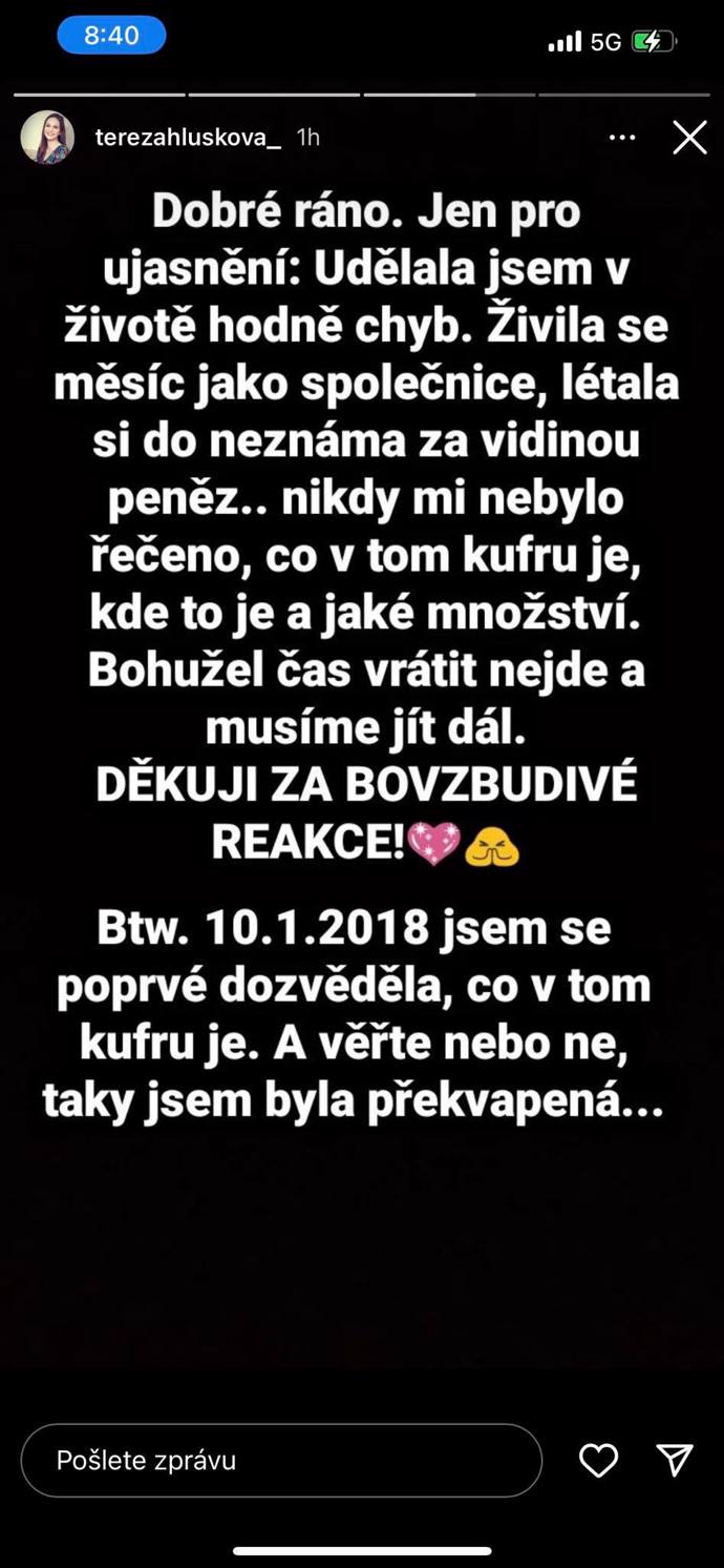 FOTO: Tereza Hlůšková se vyjádřila k drogám v kufru na svých sociálních sítích. – stránka 108