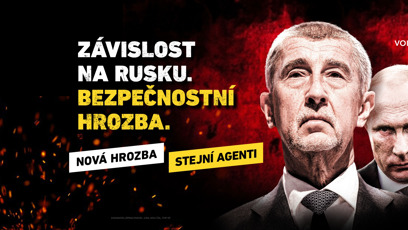 FOTO: Koalice SPOLU dala Babiše na své plakáty, na nichž ho dává do spojitosti s Ruskem.