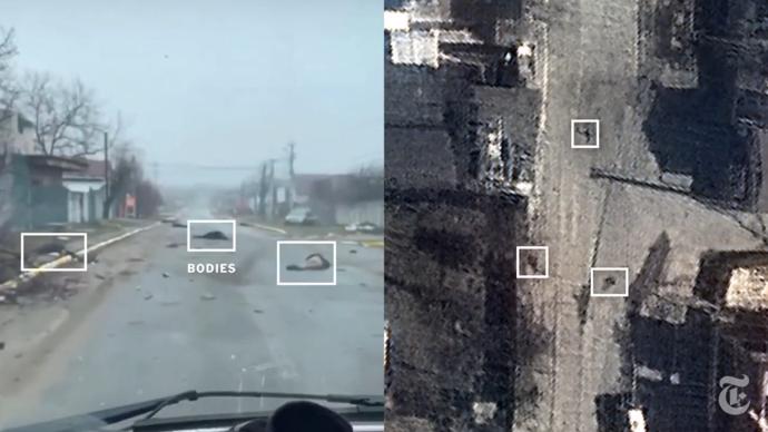 FOTO: Rusové se hájí tím, že když byli ve městě, žádná těla na ulici nebyla. Že jde o ruskou lež, potvrdil satelit. – stránka 1186