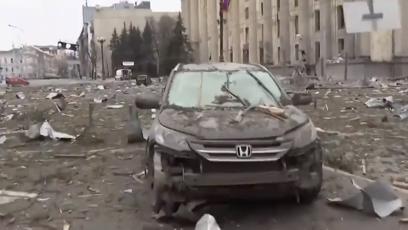 FOTO: Vybombardované město Charkov na Ukrajině.