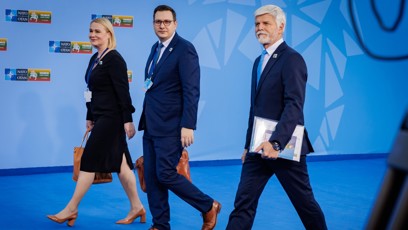 FOTO: Prezident Petr Pavel, ministryně obrany Jana Černochová  a český ministr zahraničí Jan Lipavský na summitu NATO.