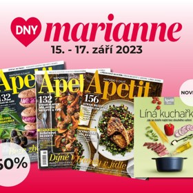 Během Dnů Marianne můžete zakoupit Apetit kuchařky se slevou  50%. Na předplatné časopisu Apetit můžete mít slevu 30 %.