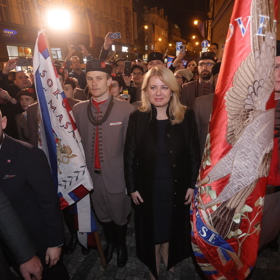 Slovenská prezidentka Zuzana Čaputová v Praze na Národní třídě. 