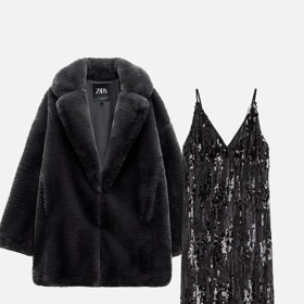 Klasický outfit s černými flitrovými šaty složený stylistkou Nikolou Markovou.