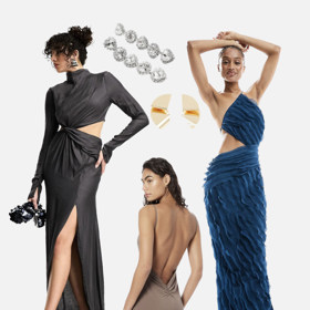 Elegantní šaty s průstřihy či holými zády na ples. Styling s doplňky připravila Nikola Marková.