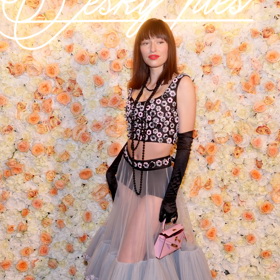 Módní návrhářka Vanda Janda letos oblékla diskutabilní model s průhlednou sukní, odhaleným bříškem a crop topem, který splňuje pravidla plesového black tie dresscodu.