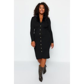 Tmavé modely v optimální délce ke kolenům sluší i plus size křivkám. (Trendyol, 799 Kč)