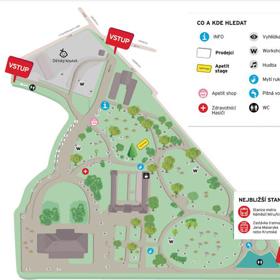 Díky této mapě parku Grébovka se budete moci lépe orientovat na Apetit pikniku 2024.