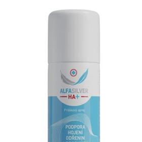 Práškový sprej AlfaSilver HA+ s ionizovaným stříbrem a kyselinou hyaluronovou urychluje hojení ran je vhodný na odřeniny, popáleniny a vyrážky. AlfaSilver HA+, 319 Kč (zdravotnický prostředek)
