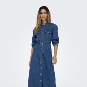 Propínací džínové šaty s vázacím páskem, Only, 1 079 Kč