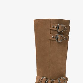 Semišové moto boots s pásky, Stradivarius, 2 999 Kč