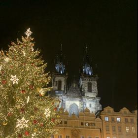 Výhled na Týnský chrám tak po celý adventní čas zakrývá obří vánoční strom.