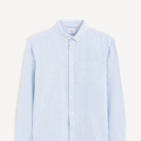 Košile s jemným bledě modrým proužkem a límečkem na knoflíčky, Celio, 999 Kč