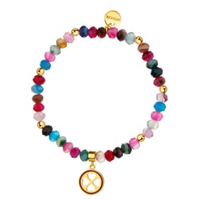 Pozlacený náramek z mosazi s acháty - čtyřlístek, srdce, 1090 Kč