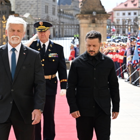 Prezident Petr Pavel a ukrajinský prezidenta Volodymyra Zelenského na Pražském hradě.