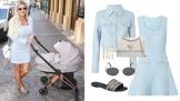 Stylová maminka Lela Vémola: V trendy blankytně modrém tvídu propojila jemnost, eleganci i pohodlí