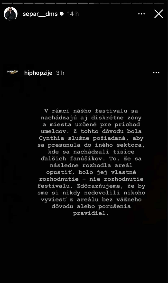 FOTO: Separ sdílel na svém Instagramu, také vyjádření festivalu. – stránka 2