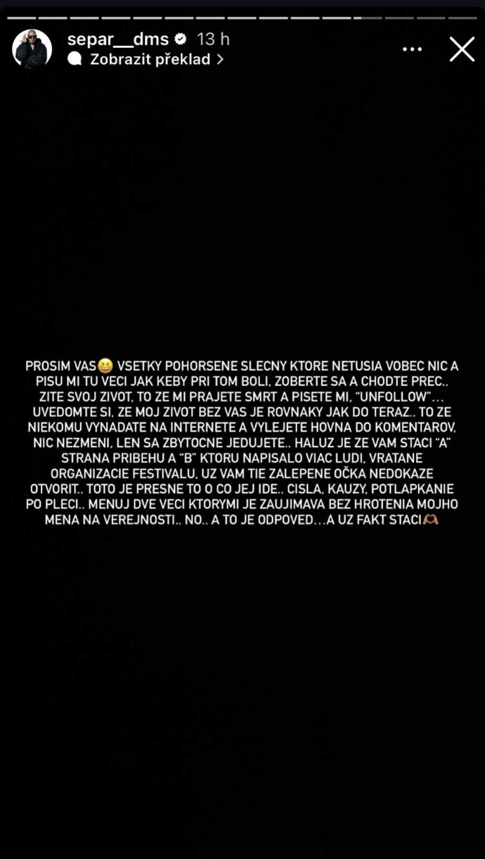 FOTO: Separ zanechal vzkaz také fanouškům a svou ex nelichotivě nařknul z "hrabání" si čísel na sociálních sítích. – stránka 1
