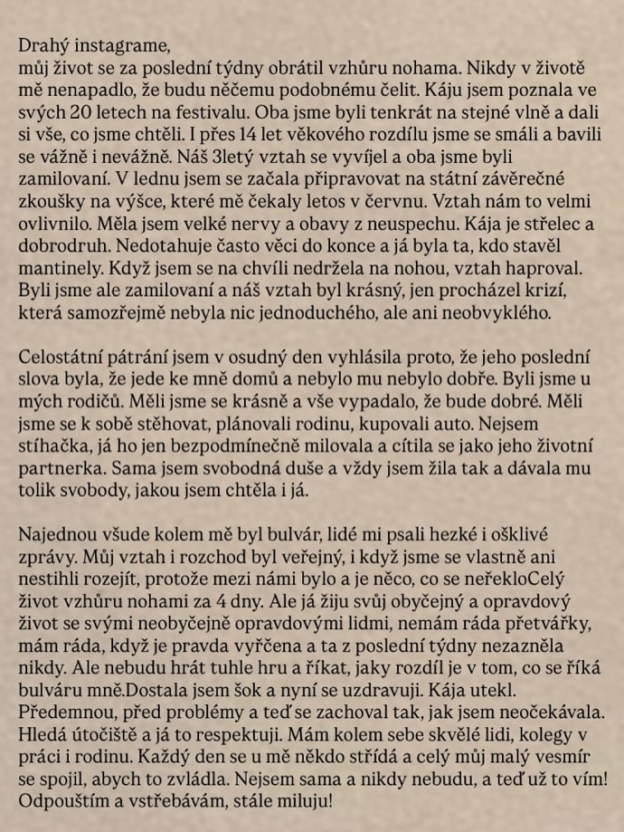 FOTO: Dlouhé vyjádření expartnerky Karla Kašáka. – stránka 35
