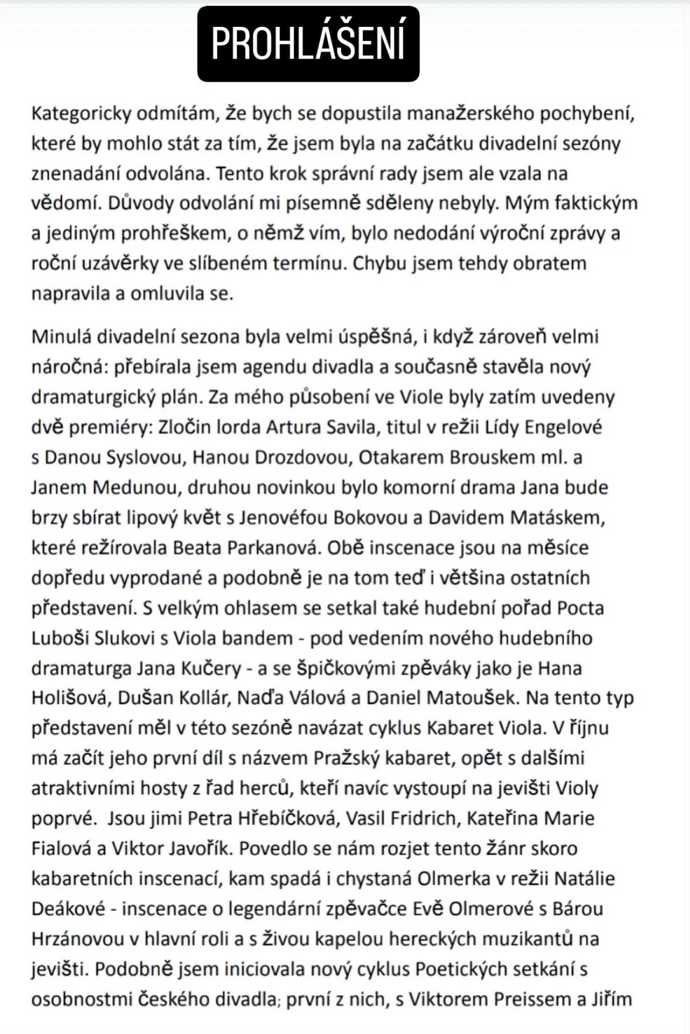 FOTO: Vyjádření Kláry Cibulkové k jejímu odvolání z postu ředitelky. – stránka 4