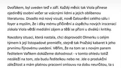 FOTO: Vyjádření Kláry Cibulkové k jejímu odvolání z postu ředitelky.