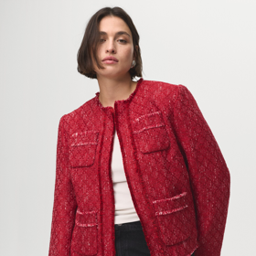 Tvídový kabátek s roztřepenými lemy, Mango, 2299 Kč