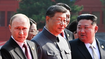FOTO: Vladimir Putin, Si Ťin-Pching a Kim Čong-Un na přehlídce v Pekingu.
