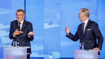 FOTO: Andrej Babiš a Petr Fiala během debaty.