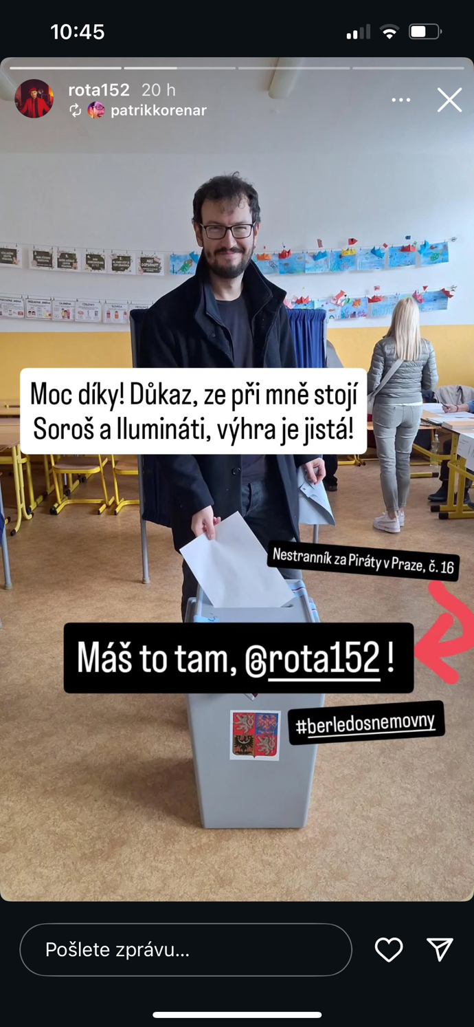 FOTO: Patrik Kořenář volil Martina Rotu a Piráty. – stránka 1