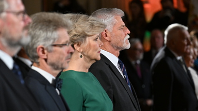 FOTO: Zelené šaty Evy Pavlové na Pražském hradě.