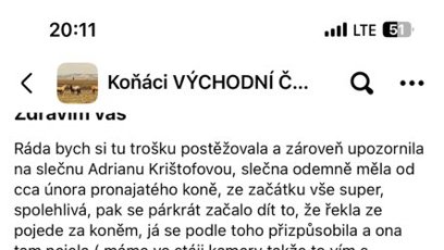 FOTO: Zpráva od majitelky koně.