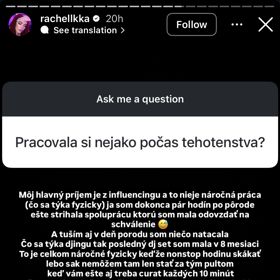 Rachel odpovídala na otázky na svém Instagramu. 