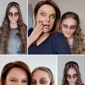 Dagmar Jandová s mladší dcerou Kateřinou, jak ji letos na Halloween nalíčil profesionální vizážista.