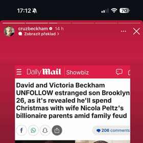 Cruz Beckham se vyjádřil k tomu, že si Brooklyn zablokoval na sociálních sítích nejen svého bratra, ale i rodiče Davida a Victorii Beckham.