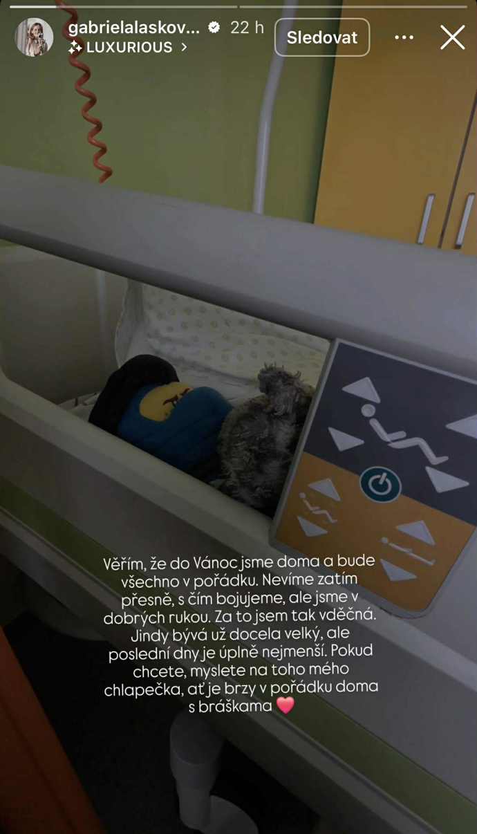FOTO: Gabriela Lašková se na Instagramu svěřila, že jeden ze tří synů je v nemocnici.