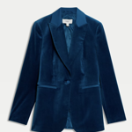 Sametový jednořadový blejzr mírně projmutého střihu, Marks&Spencer, 2899 Kč