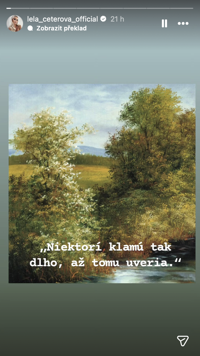 FOTO: Lela Ceterová sdílela na Instagramu tajemný vzkaz.
