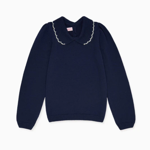 Námořnicky modrý svetr z vlny merino a s límečkem s kontrastním lemováním seženete po Vánocích v akci za 42 liber.