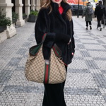 Herečka Dana Morávková při příchodu ukázala fotografům černý kožíšek a ikonickou Gucci kabelku. 