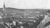 Pohled na město Třebíč z Hrádku kolem roku 1906.