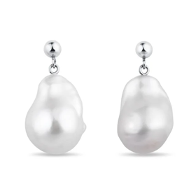 Náušnice z bílého zlata s barokní perlou, Klenota, 13900 Kč