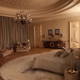 Jeden z luxusně zařízených pokojů.