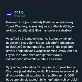 ODS se ostře vyhranilo vůči Novoročnímu projevu Tomia Okamury.