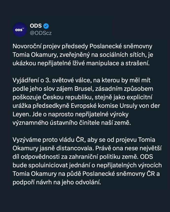 FOTO: ODS se ostře vyhranilo vůči Novoročnímu projevu Tomia Okamury. – stránka 2