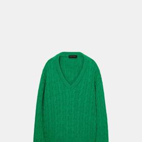 Svetr s copánky a výstřihem do V, Zara, 849 Kč