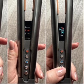 Nastavíte si teplotu, inteznizu a také, zda vlasy upravujete mokré, nebo suché. Je tu i možnost jen chladného vzduchu. 